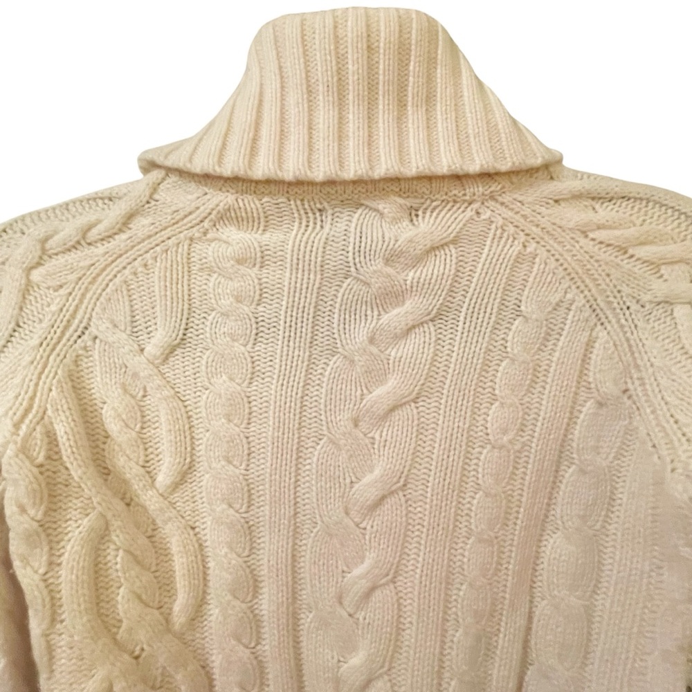 100%‎ Cashmere Chunky Aran Cable Knit Mock Neck Turtleneck Sweater Small Ivory - Picture 11 of 15